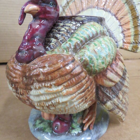 Dept 56 Turkey Large Centerpiece Hurricane Pillar Candle Holder Thanksgiving IOB - Picture 8 of 12